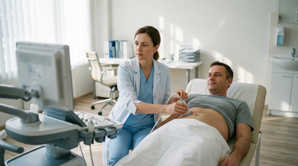 Médecin réalisant une échographie dans un cabinet